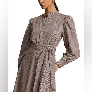 NWT Polo Ralph Lauren Checked Puff-Sleeve Cotton Shirtdress Size 8 NEW